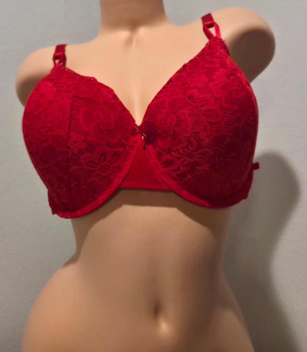Victoria's Secret Lined Demi Bra 38DDD Floral Lace Convertible Straps Red